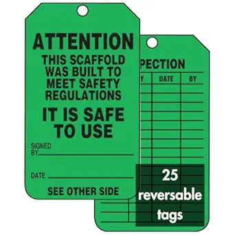 AccuformNMC Scaffold Status Tags, 25 Pack Green Attention Scaffold Safety Tags “Safe to Use”, 5.75” x 3.25”, Durable Water-Resistant 10-mil Thick PF-Cardstock with Punched Hole, Made in USA, TRS328CTP