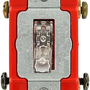 Leviton 20 Amp, 120 Volt, Toggle Pilot Light, Neutral Double-Pole AC Quiet Switch, Extra Heavy Duty Spec Grade, Self Grounding, Back and Side Wired, 1222-PLC, Clear