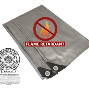 10' x 12' Silver Fire Flame Retardant Heavy Duty Poly Tarp (Finished Size Approx. 9'6" x 11'6")