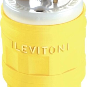 Leviton 20 Amp, 125 Volt, Straight Blade, Plug, Industrial Grade, Grounding, Wetguard, Yellow, 14W33