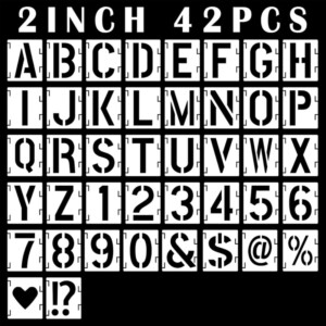 2 Inch Letter Stencils Symbol Numbers Craft Stencils, 42 Pcs Reusable Alphabet Templates Interlocking Stencil Kit for Painting on Wood, Wall, Glass, Fabric, Rock, Canvas, Chalkboard,Signage