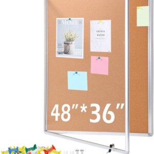 Cholemy Enclosed Bulletin Lockable Cork Case Notice Board 48 x 36 Inch Weatherproof Bulletin Board with Aluminum Frame Mounting Screws Outdoor for School Office Wall Display Pictures(Silver)
