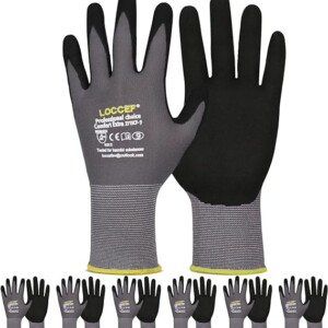 LOCCEF Work Gloves MicroFoam Nitrile Coated-6 Pairs,Seamless Knit Nylon Gloves,Gray Work gloves
