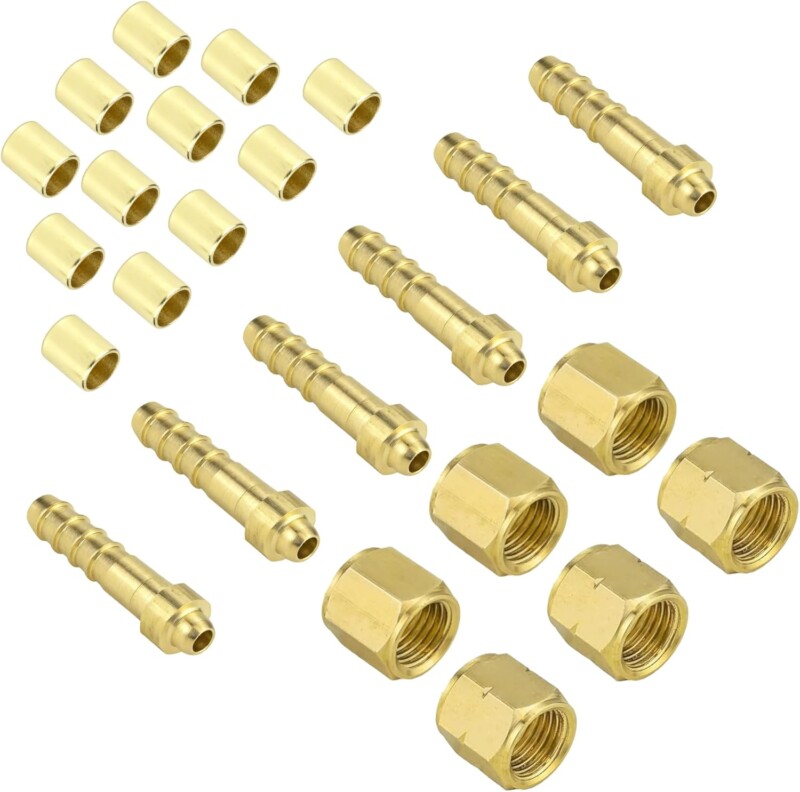24PCS 1/4" ID TORCH HOSE REPAIR KIT FOR OXYGEN & ACETYLENE HOSES, CUTTING TORCH HOSE SPLICE REBUILD KIT WITH BRASS FITTINGS/HOSES FERRULES/OXYGEN NUTS/ACETYLENE NUTS/OUTLET NIPPLES