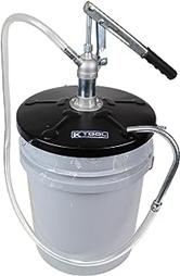 K Tool International 73993 Lever Action Bucket Pump with 4' PVC Hose for Garages, Repair Shops, and DIY, 5 Gallon, 2.14 oz. Per Stroke, 12" Drum Cover, Transmission Fluids and Heavy Oil, Black/Silver