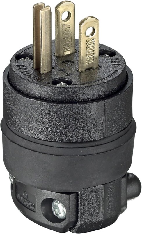 Leviton 15 Amp 125 Volt, Straight Blade Rubber Plug, NEMA 5-15, 515PR Black