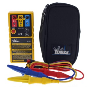 IDEAL Electrical 61-521 3-Phase Motor Rotation and Phase Rotation Tester, Carrying Case and Leads Included,Blue/Red