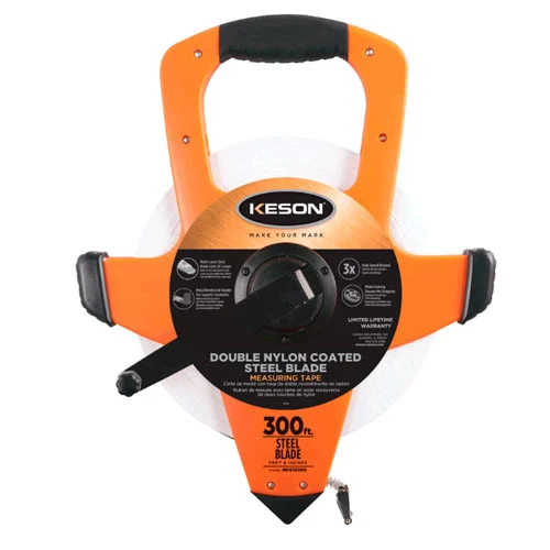 Keson NRS Series 330'/100m Steel Blade Measuring Tape with Speed Rewind with Hook End - NRS18M330