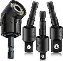 CIGOTU Right Angle Drill Adaptor,4-in-1 Impact Drill Bit Extension,360° Rotatable 1/4 3/8 1/2" Impact Grade Socket Adapter Set,105 Degree Angle Screwdriver Drill Bit for Household Workplace Industry