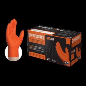 GLOVEWORKS HD ORANGE NITRILE 8 MIL PF IND SM GLOVES 100 PC PER BOX