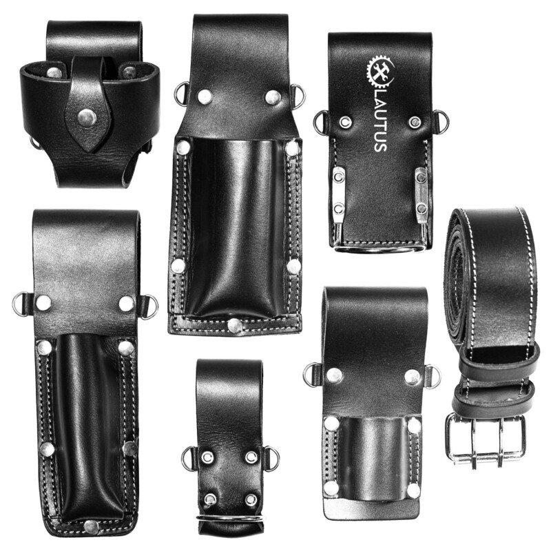 LAUTUS Scaffolding Belt | 7-Piece Leather Scaffold Belt, 2" Wide | Fits Waist Sizes from 32” – 50” | Includes 6 Scaffold Tool Holders to Securely Hold Your Level, Tape, Spanners, Hammer| 3.5MM Leather