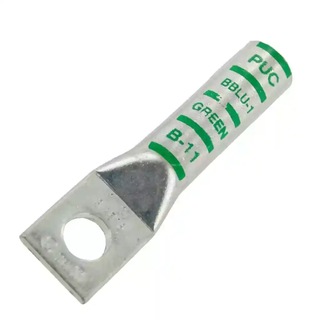 LONG BARREL COPPER LUG 1 Awg 5/16" GREEN 1HOLE