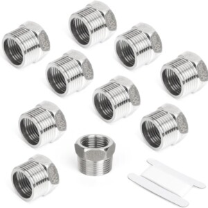 Kodilin 10PCS 304 Stainless Steel Reducer Hex Bushing, 3/4" NPT Male x 1/2" NPT Female, Reducing Pipe Fitting Adapter