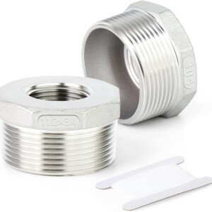 TAISHER 2PCS 304 Stainless Steel Reducer Hex Bushing, 1-1/2" NPT Male x 3/4" NPT Female, Reducing Pipe Adapter Fitting