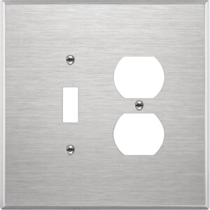 ENERLITES Combination Toggle Light Switch or Duplex Receptacle Outlet Metal Wall Plate, Corrosion Resistant, Over Size 2-Gang 5.5" x 5.5", 771121O, 430 Stainless Steel, UL Listed, Silver