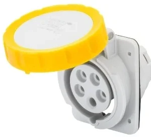Gewiss 32A IP67 IEC309 2P+E 10 degree Panel Mounted Yellow Socket Outlet with Screw Terminal 110V