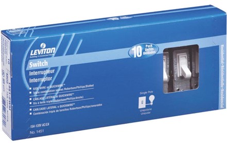 LEVITON TOGGLE SWITCH RESIDENTIAL 15 AMP 120 V WHITE CSA 10 / PACK