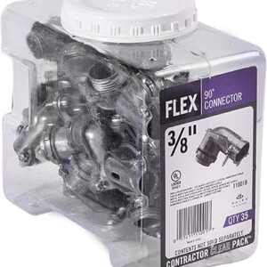 Halex –3/8 Inch FLEX 90 Degree Connector (1/2 Inch KO) Silver – 11001B - 35 Per Pack