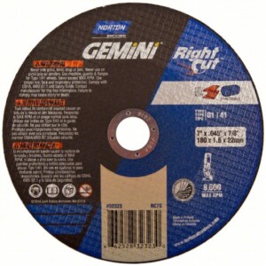 NORTON Abrasive Cut-Off Wheel: Type 1, 7" x 0.045" x 7/8", Aluminum Oxide, 60 Grit, Gemini RightCut