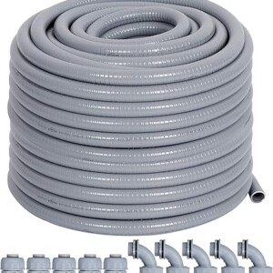 Liquid-Tight Conduit 100 ft and 10 Pieces of Connector Kit, Electrical Conduit 3/4 100ft w/UL Certification, Flexible Conduit with 5 Straight and 5 90-Degree Conduit Connector Fittings