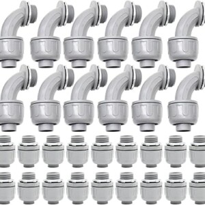 MAKERELE Pack: 3/4 Inch 18pcs 180° Straight & 12pcs 90° Elbow PVC Liquid Tight Connectors