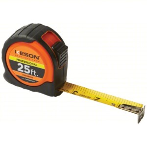 KESON Tape Measure: Inch/Metric, Nonmagnetic Single Hook Tip, Plastic with Rubberized Grip, 1/16 in Model PGPRO18M25V