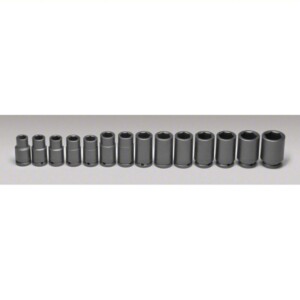 WRIGHT Impact Socket Set: 3/4 in Drive Size, 14 Pieces, 19 to 41 mm Socket Size Range, (14) 6-Point