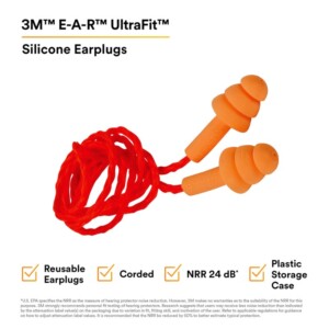 3M ULTRAFIT EARPLUGS CORDED WITH CARRYING CASE MODEL 340-3002