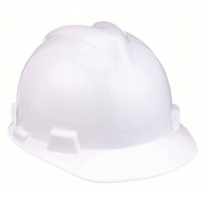 MSA 475362 WHITE FRONT BRIM HARD HAT CLASS E ANSI CLASSIFICATION TYPE 1, V-GARD 4-POINT RATCHET ...
