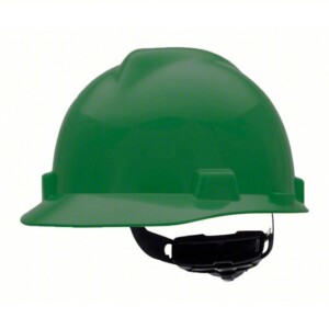 MSA GREEN FRONT BRIM, HARD HAT, TYPE 1, CLASS E ANSI CLASSIFICATION, V-GARD, RATCHET (4-POINT).....