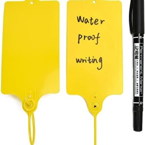 100 PLASTIC TAGS SHIPPING TAGS WATER PROOF TAGS FOR LABELING SHIPPING WITH ONE MARKER PEN YELLOW -