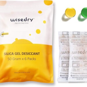 WISEDRY 50 GRAM [6PACKS] RECHARGEABLE SILICA GEL DESICCANT PACKETS