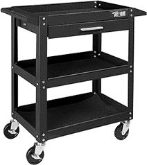 TUFFIOM 3 Tier Rolling Tool Cart, 330 LBS Capacity Industrial Service Cart, Heavy Duty Steel Utility Cart, Tool Organizer with Drawer, Perfect for Garage, Warehouse & Repair Shop (Black)