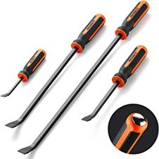 REXBETI Pry Bar Set, Heavy Duty Pry Bar 4-Piece Mechanic Hand Tools, Thicker Strike Cap Handle, Black Orange